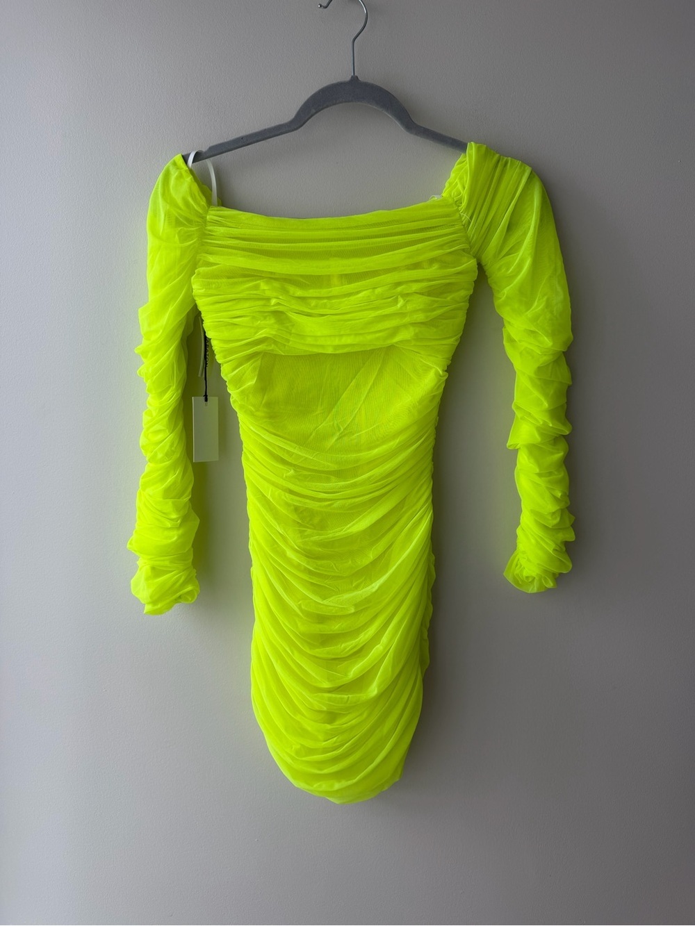 Babaton Luxor Long Sleeve Mini Dress in Neon Sunray Yellow NWT
